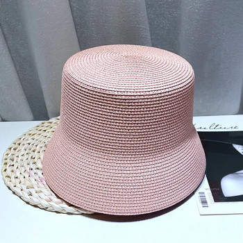 дамска шапка плоска шапка с кофа сгъваема шапка за мивка ретро сламена шапка с кофа дамска лятна плажна шапка с малка периферия слънцезащита