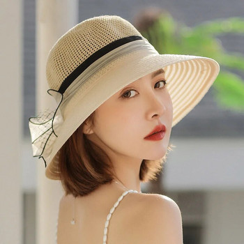 Καπέλο Γυναικεία Οργάντζα Large Edge Splicing Sun Cap Flower Fashion Καπέλο ηλίου Καπέλο για διακοπές Καπέλα παραλίας Δωρεάν αποστολή Καπέλα για γυναίκες παραλία