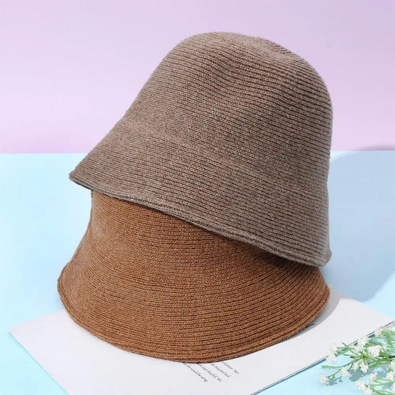 Zimska ženska elegantna vunena kapa s kantom, pletena debela topla ribarska kapa s kupolom, jednobojna svestrana vintage panama šešir