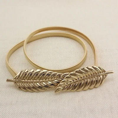 Ženski metalni elastični remen Skinny Stretch Leaf Vintage Tanki remen oko struka za traperice, srebrno-zlatni