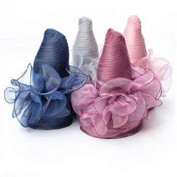 2023 Нова лятна широкопола шапка-кофа за жени Елегантни цветя от органза Слънчеви шапки Дамски кентъки дерби Шапки за сватбено парти