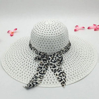 Красива сламена шапка, анти-UV, удобна леопардова панделка, широка периферия, дамска плажна шапка, дишаща плажна шапка, модни аксесоари