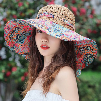 2023 НОВА Дамска лятна кофа, сгъваема модна сламена шапка Панама UV защита Козирка за слънце Морска плажна шапка Прилив Летни шапки