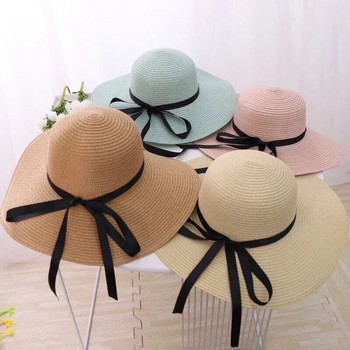 Ново лято за дамски плажни сламени шапки за слънце, сгъваеми широки широки периферии, засенчващи панамски шапки, модни ваканционни, UV Upf50+ шапки за слънце