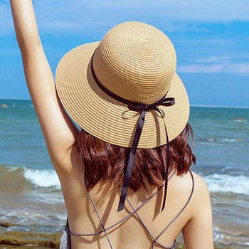 Καλοκαιρινό Νέο για Γυναικεία Ψάθινο Καπέλο Παραλία Πτυσσόμενο Μεγάλο Φαρδύ Γείσο Δισκέτα Σκίαση Παναμά Καπέλα Μόδα Διακοπές Uv Upf50+ Ηλιακό Καπέλο