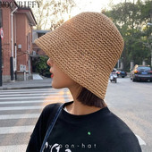 Korejski slamnati šešir za plažu, ljetni ženski šešir s šiltom, šešir, ribarski šešir, ručno pletena panama za djevojku, ženski šeširi za sunčanje