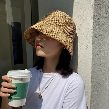 Παραλία Κορεατικό ψάθινο καπέλο Καλοκαιρινό γυναικείο καπέλο με κάδο καπέλο ψαράδικο καπέλο ύφανση Παναμά Κορίτσι που ψαρεύει Chapeau Καπέλα ηλίου για γυναίκες