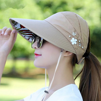 Гореща лятна шапка за слънце с перлени регулируеми големи глави Плажна шапка с широка периферия UV защита Опакована шапка с козирка за слънце 