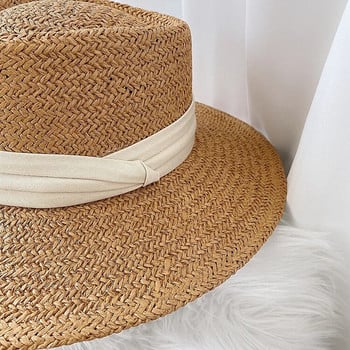 2024 Νέο απλό πτυσσόμενο φαρδύ γείσο δισκέτα για κορίτσια Ψάθινο καπέλο για ήλιο Καπέλο παραλίας Γυναικείο καλοκαιρινό καπέλο UV Protect Ταξιδιωτικό Καπέλο Γυναικείο καπέλο