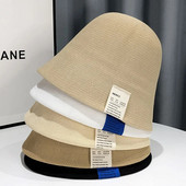 Pălărie de găleată tricotată respirabilă, din bumbac, pentru femei, cu etichetă de pânză, pălărie de pescar, șapcă de bazin de protecție solară, pălărie de vară