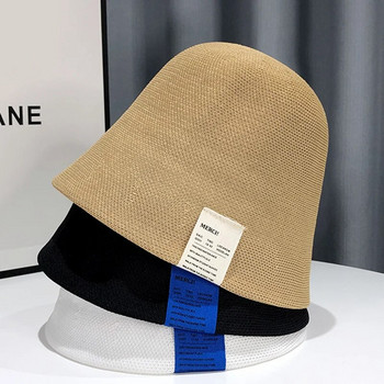 Памучна ленена дишаща плетена шапка тип кофа за жени с платнен етикет Рибарска шапка Слънцезащитна шапка за мивка Лятна шапка за свободното време