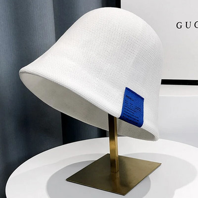 Pălărie de găleată tricotată respirabilă, din bumbac, pentru femei, cu etichetă de pânză, pălărie de pescar, șapcă de bazin de protecție solară, pălărie de vară