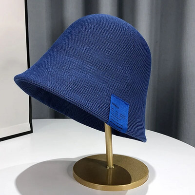 Pălărie de găleată tricotată respirabilă, din bumbac, pentru femei, cu etichetă de pânză, pălărie de pescar, șapcă de bazin de protecție solară, pălărie de vară