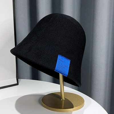 Pălărie de găleată tricotată respirabilă, din bumbac, pentru femei, cu etichetă de pânză, pălărie de pescar, șapcă de bazin de protecție solară, pălărie de vară