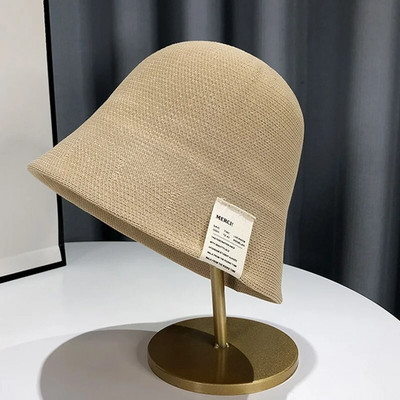 Pălărie de găleată tricotată respirabilă, din bumbac, pentru femei, cu etichetă de pânză, pălărie de pescar, șapcă de bazin de protecție solară, pălărie de vară