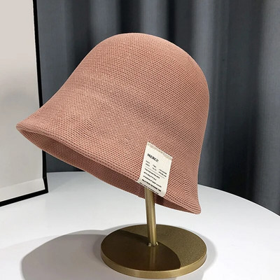 Pălărie de găleată tricotată respirabilă, din bumbac, pentru femei, cu etichetă de pânză, pălărie de pescar, șapcă de bazin de protecție solară, pălărie de vară