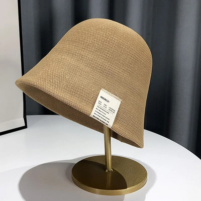 Pălărie de găleată tricotată respirabilă, din bumbac, pentru femei, cu etichetă de pânză, pălărie de pescar, șapcă de bazin de protecție solară, pălărie de vară