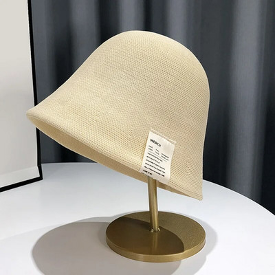 Pălărie de găleată tricotată respirabilă, din bumbac, pentru femei, cu etichetă de pânză, pălărie de pescar, șapcă de bazin de protecție solară, pălărie de vară