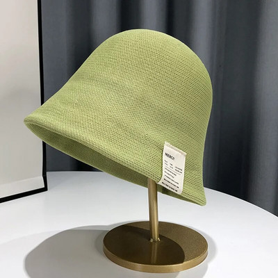 Pălărie de găleată tricotată respirabilă, din bumbac, pentru femei, cu etichetă de pânză, pălărie de pescar, șapcă de bazin de protecție solară, pălărie de vară