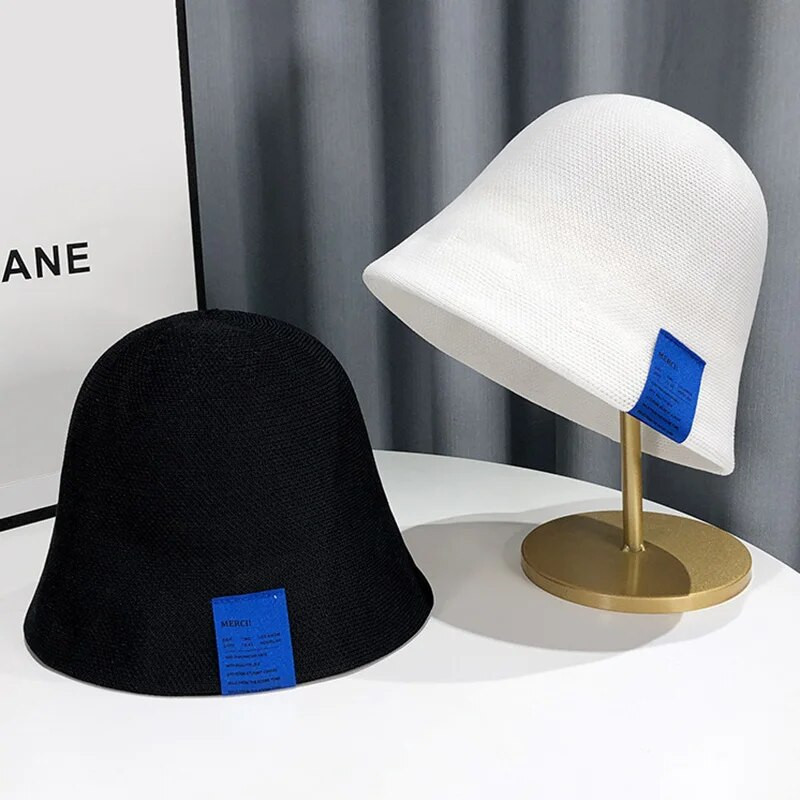 Pălărie de găleată tricotată respirabilă, din bumbac, pentru femei, cu etichetă de pânză, pălărie de pescar, șapcă de bazin de protecție solară, pălărie de vară