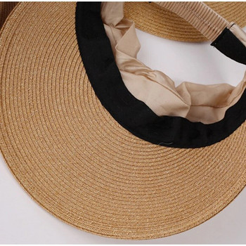 Πτυσσόμενο ψάθινο καπέλο Γυναικείο ρολό αντηλιακό με φαρδύ γείσο Καπέλα προστασίας από υπεριώδη ακτινοβολία Καπέλο ταξιδιού Μπόνε παραλίας Χειροποίητο ψάθινο καπέλο αλογοουράς