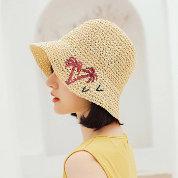 Γυναικεία ψάθινα καπέλα Χειροποίητο καπέλο κουβά με βελονάκι σε καλοκαιρινό πτυσσόμενο καπέλο ηλίου παραλίας Panama Καπέλο