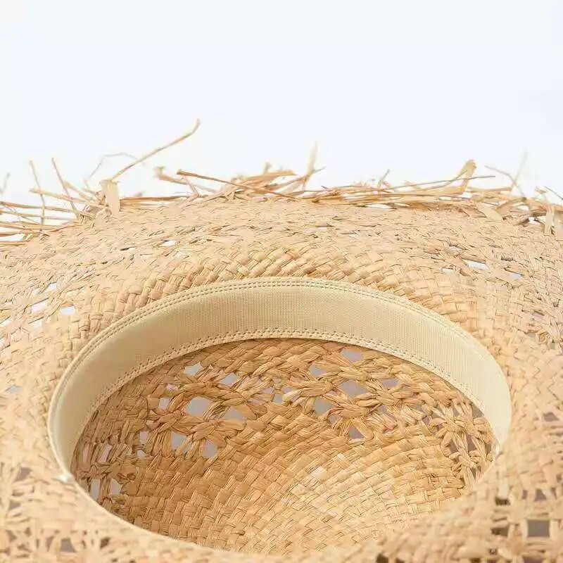Ženski ljetni slamnati šešir od prirodne rafije Modna vrpca za djevojke Floppy Shading Panama Šeširi za sunčanje širokog oboda Ženski šešir za plažu za odmor