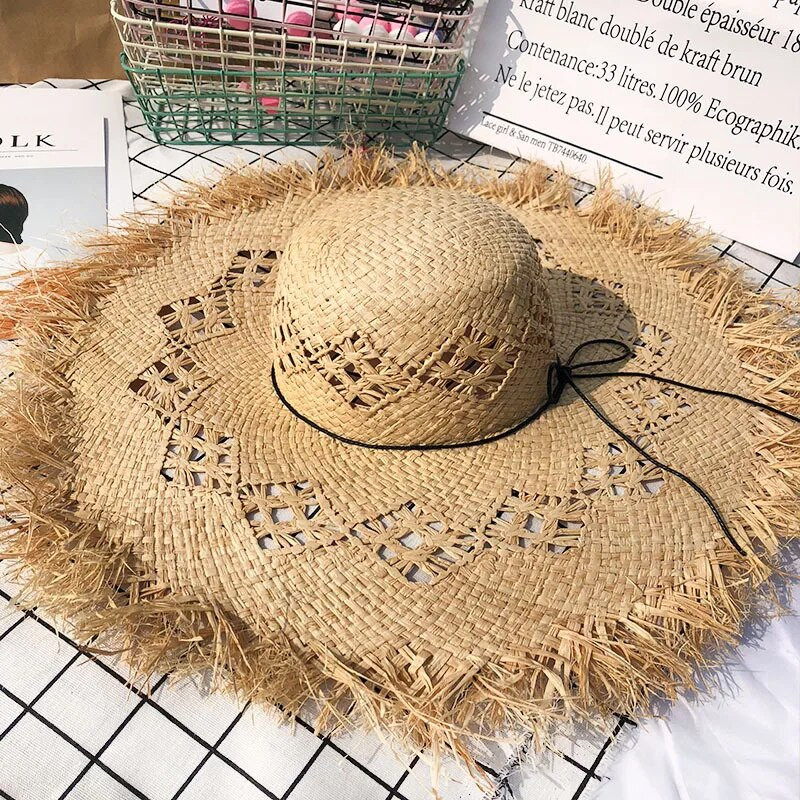 Ženski ljetni slamnati šešir od prirodne rafije Modna vrpca za djevojke Floppy Shading Panama Šeširi za sunčanje širokog oboda Ženski šešir za plažu za odmor