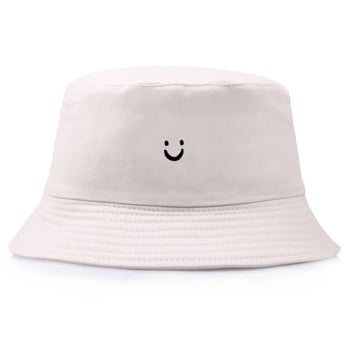 Нова рибарска шапка с бродирано усмихнато лице Дамска сладка слънцезащитна шапка с купа Мъжка шапка с сенник за открито