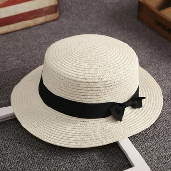 Μόδα αξεσουάρ μόδας καπέλο αντηλιακού καπέλου με παπιγιόν με επίπεδη θόλο Ψάθινο καπέλο που διπλώνει λεπτό γυναικείο φαρδύ γείσο αντηλιακό καπέλο