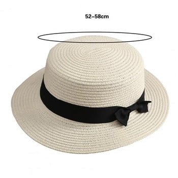 Слънчева шапка с панделка Декор Плосък купол Сламена шапка Сгъваема тънка дамска широка периферия Слънцезащитна шапка с кофа Модни аксесоари