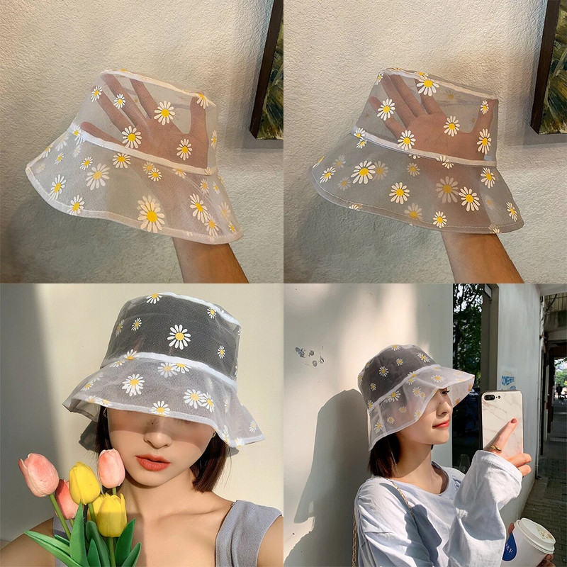 Tratinčice Vezene kante Šešir Ženski prozirni čipkasti cvjetni šeširi za plažu Panama šeširi Visoki top Snapback Modna ljetna kapa za sunčanje s tratinčicama