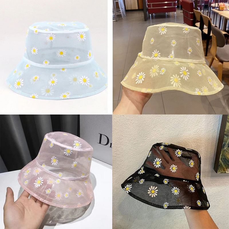 Tratinčice Vezene kante Šešir Ženski prozirni čipkasti cvjetni šeširi za plažu Panama šeširi Visoki top Snapback Modna ljetna kapa za sunčanje s tratinčicama