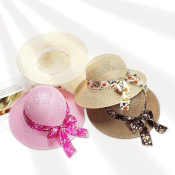Лятна лента с панделка Външни шапки за слънце Момичета Сламена шапка с широка периферия Дамски панамски шапки Слънцезащитни шапки за жени Шапки за слънце Нови