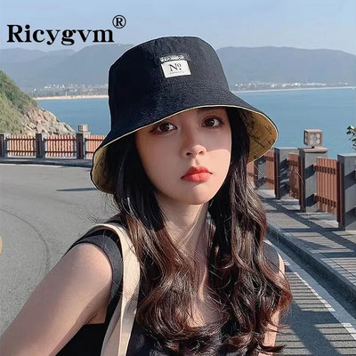 RICYGVM Fashion Women Fisherman Hat Double Sided Wear Bucket Hats For Beach Travel Outdoor Sunshade Basin Cap Wide Brim Visors