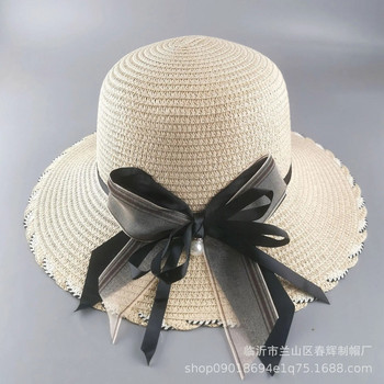 Нова корейска версия за 2022 г. монохромна сламена шапка с широка периферия и лека и тънка слънцезащитна шапка за плаж на открито