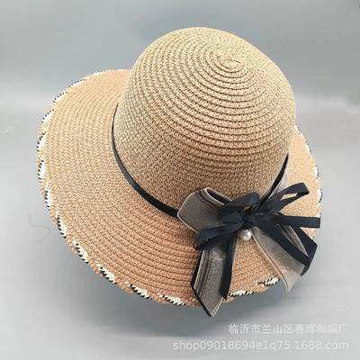 Нова корейска версия за 2022 г. монохромна сламена шапка с широка периферия и лека и тънка слънцезащитна шапка за плаж на открито