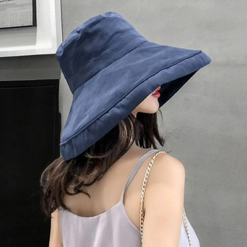 Καπέλο αντηλιακού 2023 Καλοκαιρινό πτυσσόμενο καπέλο γυναικείο αντηλιακό εξωτερικού χώρου Βαμβακερό καπέλο ψαρέματος Αντι-UV Καπέλο ηλίου με φαρδύ γείσο