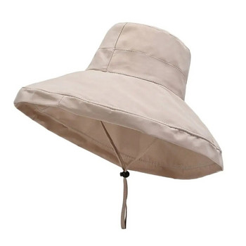 2023 Шапка за слънце Лятна сгъваема шапка тип кофа за жени Слънцезащитен крем на открито Памучна шапка за лов на риболов Анти-UV широка периферия Шапка за слънце