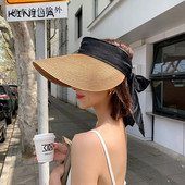 Ljetni šeširi za sunce Ženski modni djevojački slamnati šešir s vrpcom i mašnom Šešir za plažu Ležerni slamnati prazan gornji panama šešir Feminino Harajuku šešir