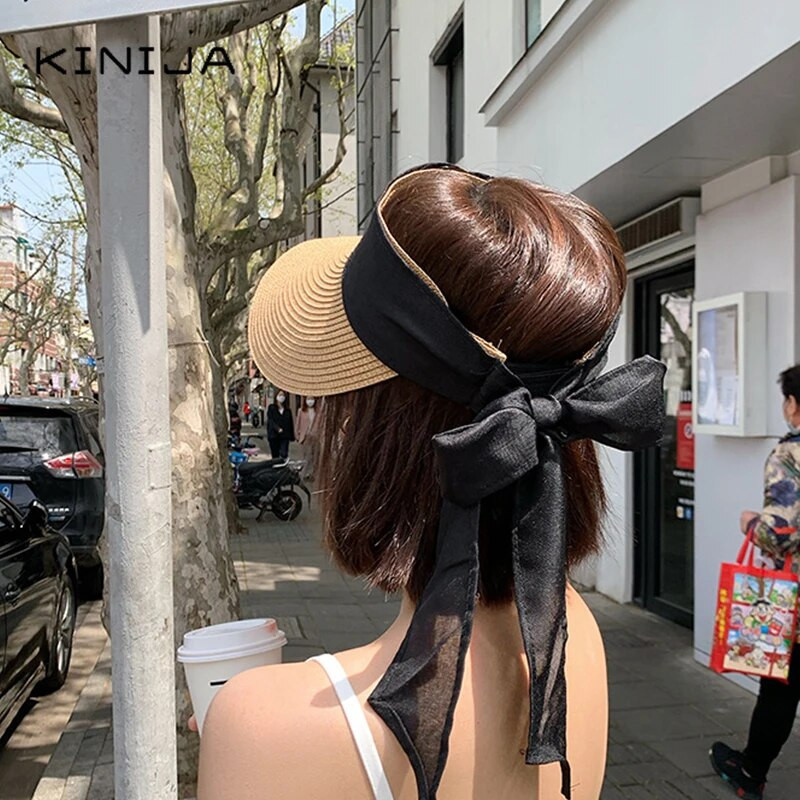 Ljetni šeširi za sunce Ženski modni djevojački slamnati šešir s vrpcom i mašnom Šešir za plažu Ležerni slamnati prazan gornji panama šešir Feminino Harajuku šešir