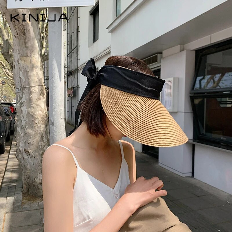Ljetni šeširi za sunce Ženski modni djevojački slamnati šešir s vrpcom i mašnom Šešir za plažu Ležerni slamnati prazan gornji panama šešir Feminino Harajuku šešir