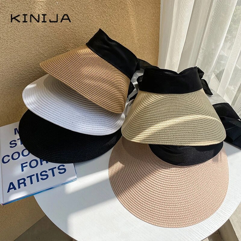 Ljetni šeširi za sunce Ženski modni djevojački slamnati šešir s vrpcom i mašnom Šešir za plažu Ležerni slamnati prazan gornji panama šešir Feminino Harajuku šešir