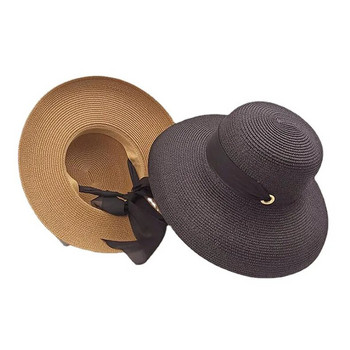 Καπέλο Hot Bucket Κομψό πολυτελές ψάθινο γυναικείο καπέλο καλοκαιρινά καπέλο πτυσσόμενο αντηλιακό καπέλο προσώπου resort beach τουρισμός καπέλο ηλίου χονδρική