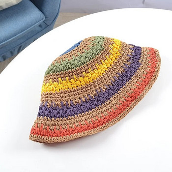 Нова многоцветна сгъваема слънчева плетена шапка в корейски стил за плаж, пътуване и ваканция, ръчно изработена сламена шапка