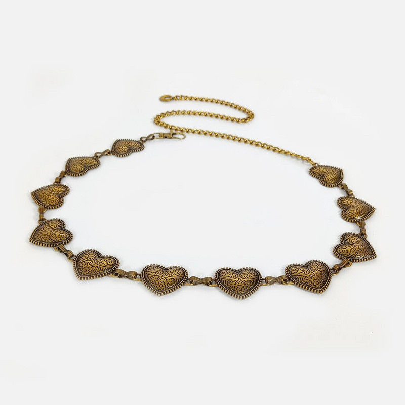 Vintažinis auksinis grandinėlės diržas moteriškas širdies metalinis moteriškas juosmuo Punk goth diržai moterims Sidabriniai ploni juosmeniniai kelnaičių Harajuku aksesuarai