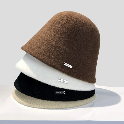 MAXSITI U Топла дамска зимна шапка от смес от кашмир Елегантна и модерна рибарска шапка Панамени шапки Черни шапки за мивка