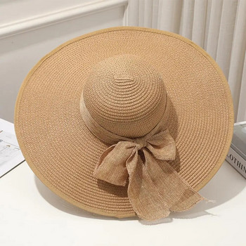 Дамска сламена шапка с лък с възел Декор Сгъваема слънцезащитна лятна ваканция Дамска рибарска шапка Дамска рибарска шапка за възрастни