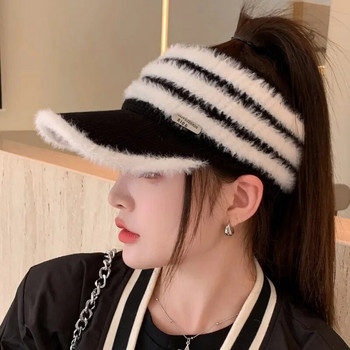 Γυναικείο καπέλο γείσο 2023 Νέα μόδα Κορεάτικα πλεκτά καπέλα Γυναικεία καπέλο για χειμερινό ζεστό καπέλο αλογοουρά Καπέλα μπέιζμπολ Καπέλα χειμερινά