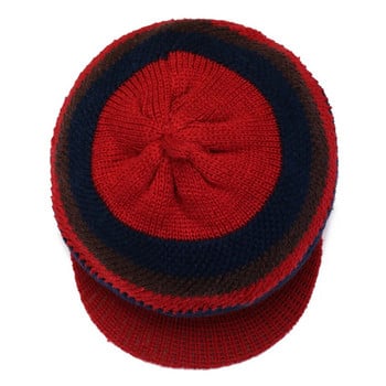 Χειμερινά καπέλα με γείσο για γυναίκες Πιο χοντρές διπλής όψεως συνονθύλευμα καρό πλεκτό καπέλο για κορίτσια Φθινοπωρινό καπέλο πιο ζεστό μαλακό καπό Casual καπέλο